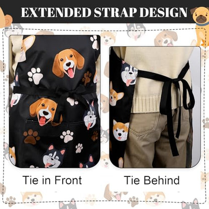Dog Grooming Waterproof Apron with 2 Pockets, Cute Animals Puppy Dog Pets Apron - style: Happy Dog