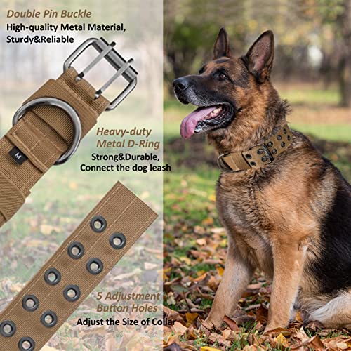 Tactical Dog Collar with Handle, Military Adjustable Heavy Duty Metal Buckle Dog Collars Soft Nylon Training Collar for Medium Large Dogs (Brown, Large) - color: Brown-HD, size: L