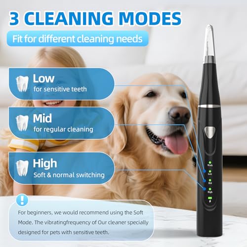 Plaque Remover for Teeth, Pet Ultrasonic Cleaner, Dog Plaque and Tartar Remover with LED Light, Dog Teeth Cleaning Dental Care Kit for Tartar and Stains, Suitable for Dogs and Cats (Black-1) - color: Black-1