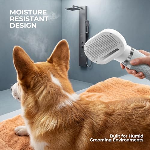 Portable Dog Dryer, High Velocity Pet Dryer with 0.6lb Ultra-Lightweight,3 Speeds & 4 Temp for All Breeds & Sizes, Dog Grooming Hair Dryer with 4 Nozzles & Slicker Brush,GFCI Plug,110000RPM