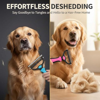 Sakerplus Pet Grooming Tool for Dogs & Cats, Professional Deshedding & Dematting Brush, Stainless Steel Undercoat Rake for Long & Short Hair Pets, Gentle Pet Hair Remover Comb (Pink,Large) - color: Pink,Large