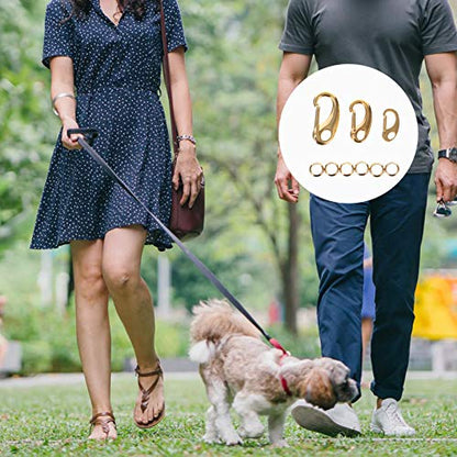Mikikit Dog Tag Clips: 3Pcs Pet ID Tag for Pet Collar and Harness Flag Clips for Flag Pole Carabiner of Stainless Steel Standard Quick with 6Pcs Rings- Gold