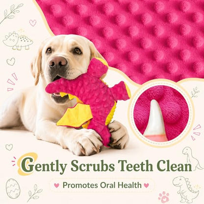 Squeaky Dog Toys - Cute Plush Dragon Dog Toy with 5 Squeakers & Crinkle Paper, Pink Dog Toy Gift for Small, Medium and Large Dogs (Pink,10") - color: Pink