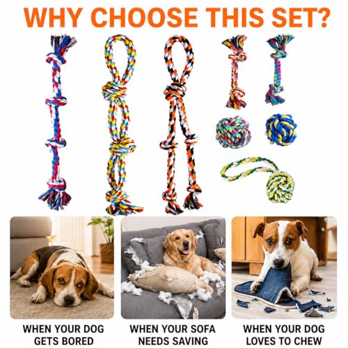 Aitmexcn Dog Rope Toys for Aggressive Chewers, 8 Pack Heavy Duty Natural Cotton Dog Chew Toys for Large & Medium Dogs, Tough Tug of War Dog Toys Teeth Cleaning,Boredom - size: 8 Pack-Large