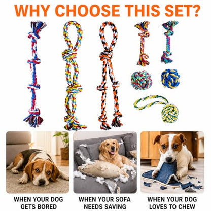 Aitmexcn Dog Rope Toys for Aggressive Chewers, 8 Pack Heavy Duty Natural Cotton Dog Chew Toys for Large & Medium Dogs, Tough Tug of War Dog Toys Teeth Cleaning,Boredom - size: 8 Pack-Large
