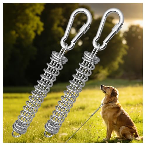 Dog Tie Out Spring, Heavy Duty Shock Absorber Spring for Tie Out Cable & Chain, Rustproof Stainless Steel Buffer, Dog Leash Shock Absorber (2 Springs) - size: 2 Springs
