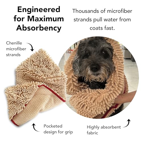 PRIDE AND GROOM The Towel – Thick, Soft, Super Absorbent Microfiber Towel for Dogs & Pets that is Quick Drying, Holds 7 Times its Weight in Water and Has Dual Pockets for Your Hands