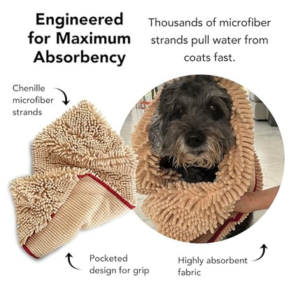 PRIDE AND GROOM The Towel – Thick, Soft, Super Absorbent Microfiber Towel for Dogs & Pets that is Quick Drying, Holds 7 Times its Weight in Water and Has Dual Pockets for Your Hands