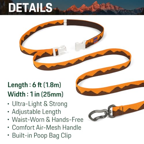 Charlie’s Backyard Teton Dog Leash, Urban to Trail 6 FT Heavy-Duty Lead Adjustable Length Hands-Free Waist-Worn, Ultra-Light Aluminum Hook, Comfort Handle with Poop Bag Clip, Autumn Glow - color: Autumn Glow