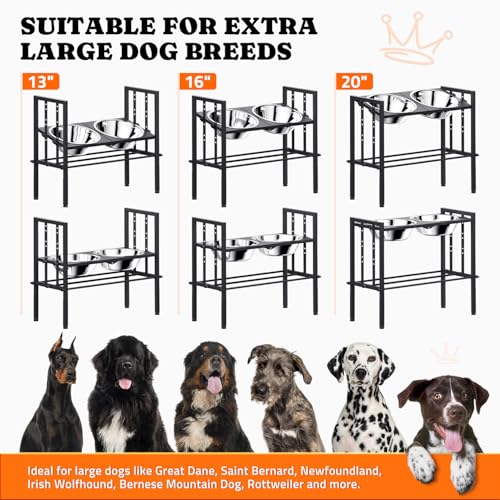 Raised Metal Dog Bowls - Large Breed, 3 Heights, Sturdy Stand for Extra Large Dogs, Black with Mat - color: Black+Mat L
