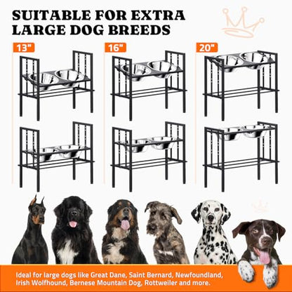 Raised Metal Dog Bowls - Large Breed, 3 Heights, Sturdy Stand for Extra Large Dogs, Black with Mat - color: Black+Mat L