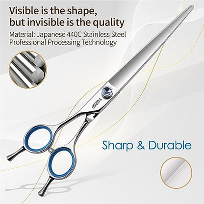 Straight Left Handed Dog Grooming Scissors 8.0'' Long Shears for Grooming Dogs Poodle Large Pet Japanese 440C Stainless Steel Super Sharp(8.0'' Straight) - size: 8.0 inch, style: Straight Shears