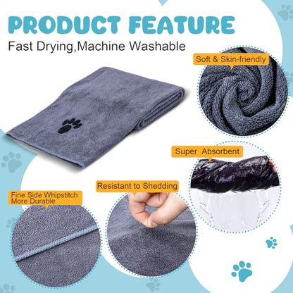 WOUSEDO Microfiber Dog Towels for Drying Dogs,40'' X 23.6'', Super Absorbent and Soft Pet Grooming Towel, Perfect Shower & Bath Supplies for Dogs(2-Pack Grey) - size: 2-Pack