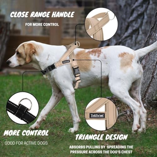 No Pull Dog Harness with Handle, Rear & Front Clip, Adjustable, Easy On/Off, Reflective, Lightweight & Mesh Padded, No Choke. Dog Harness Small Sized Dog (Beige-Black, Small) - color: Beige-Black, size: Small