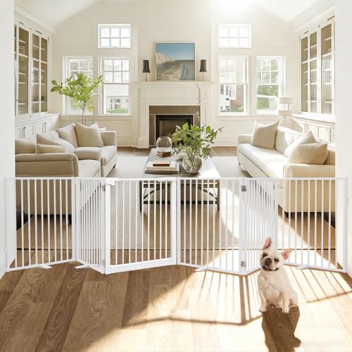 Snagle Paw Extra Wide Dog Gate,Free Standing Dog Fence with Door, Up to 156 Inch Wide Pet Gate with Support Feet for Stairs, Hallways, Doorways, Yard (White, 6 Panels) - size: Up to 156" W, 6 Panels, White