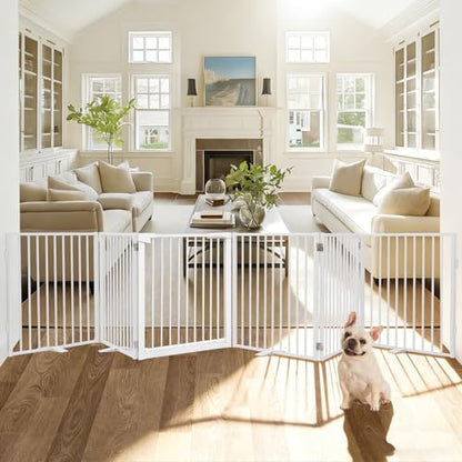 Snagle Paw Extra Wide Dog Gate,Free Standing Dog Fence with Door, Up to 156 Inch Wide Pet Gate with Support Feet for Stairs, Hallways, Doorways, Yard (White, 6 Panels) - size: Up to 156" W, 6 Panels, White