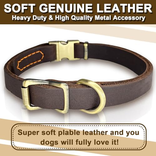 Leather Dog Collar with Metal Quick Release Buckle, Soft Genuine Cowhide Heavy Duty Metal Dog Collar Adjustable for Small Medium Large Dogs Pets. (M, Neck 14-22"(Release Buckle)) - size: M, Neck 14-22"(Release Buckle)