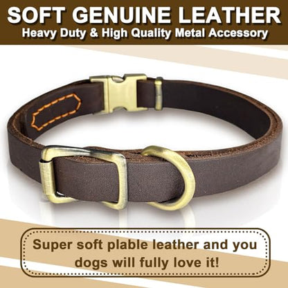 Leather Dog Collar with Metal Quick Release Buckle, Soft Genuine Cowhide Heavy Duty Metal Dog Collar Adjustable for Small Medium Large Dogs Pets. (L, Neck 16-26"(Release Buckle)) - size: L, Neck 16-26"(Release Buckle)