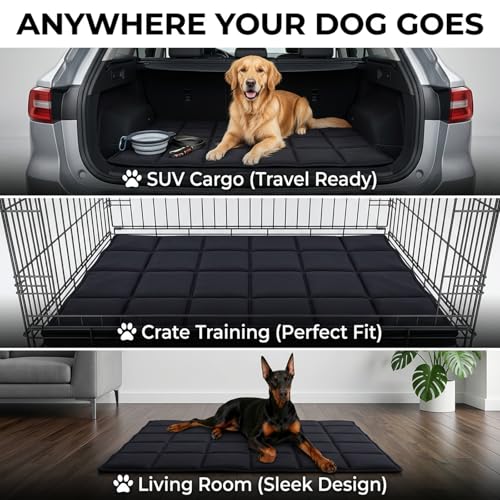 Chew Proof Dog Crate Pad – Indestructible Durable Crate Pad for Aggressive Chewers, Quilted Washable Waterproof Tough Kennel Mat, Replacement for Cage Tray, Indoor & Outdoor, 22″×16″, Black