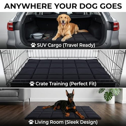 Chew Proof Dog Crate Pad – Indestructible Durable Crate Pad for Aggressive Chewers, Quilted Washable Waterproof Tough Kennel Mat, Replacement for Cage Tray, Indoor & Outdoor, 22″×16″, Black