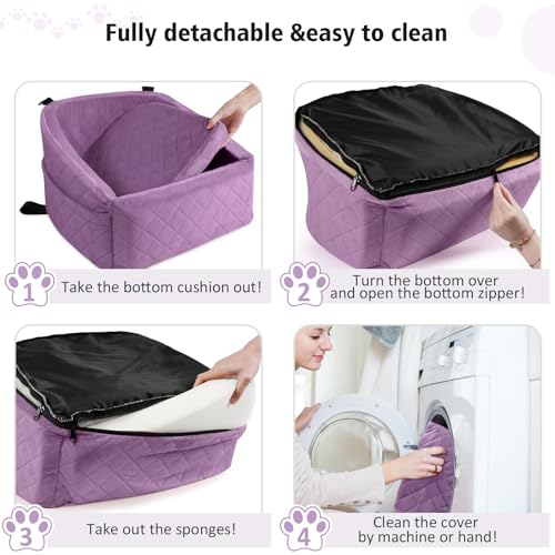 NEEZUKAR Dog Car Seat for Small Medium Dogs,Detachable Washable Dog Booster Seat Under 30lbs, Pet Car Seats Travel Bed with Storage Pockets and Safety Belt (Purple) - color: Purple