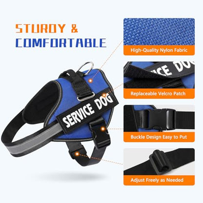 MUMUPET Service Dog Vest Harness, No Pull Reflective Adjustable with Handle, Soft Breathable Padding for Small Dogs, 2 Removable Velcro Patches (Blue, XS) - color: Blue, size: X-Small