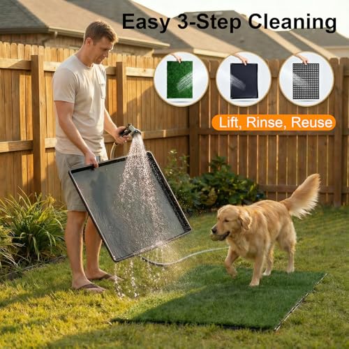 Dog Grass Pad with Tray 35"x23" Large Dog Litter Box, Artificial Grass for Dogs Potty with 3 Disposable Mats & EVA Base, Reusable Indoor Dog Potty Training for Apartment Balcony (Green, Large)