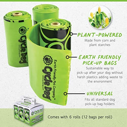 Cycle Dog Earth Friendly Pick-Up Bags (72 Total, 6-Rolls, 12 Per Roll) - Sustainable Plant Powered Dog Poop Bag/Made with Corn & Plant Starches/No Plastic/Easy to Use/Made in USA (Pack of 2) - size: 72 Count (Pack of 2), style: Pick-Up Bags