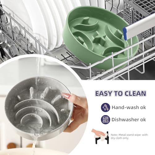 Elevated Slow Feeder Dog Bowl, 0.8 Cups Ceramic Raised Slow Feeder with Stainless Stand, 6.3 Inch Wide Lifted Dog Bowl for Small Breeds to Control Eating Speed, White - color: White, size: Small with Stand
