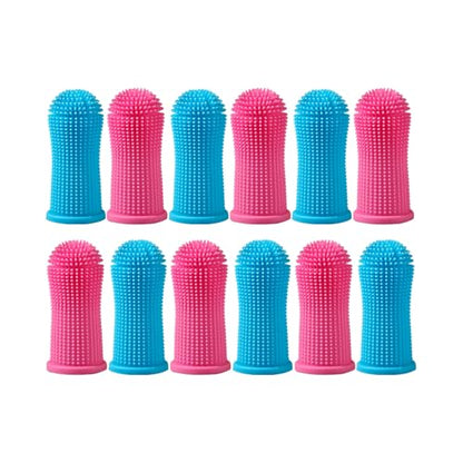 12 Pack Food Grade Silicone Finger Pet Toothbrushes Kit for Dogs Cats Dental Care Teeth Cleaning 360° Dog Finger Toothbrush