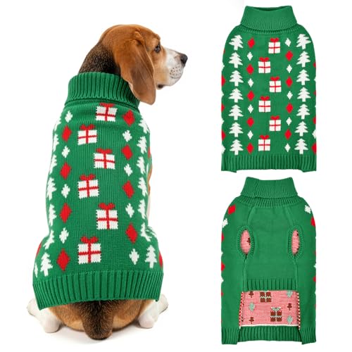 Christmas Dog Sweater Pet Christmas Knitwear Warm Dog Turtleneck Sweater with Xmas Trees Patterns Pet Winter Warm Clothes Knitted Shirt Hoodie for Small Medium Large Dogs XL - size: X-Large