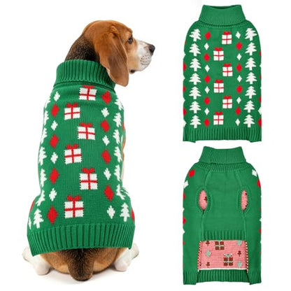 Christmas Dog Sweater Pet Christmas Knitwear Warm Dog Turtleneck Sweater with Xmas Trees Patterns Pet Winter Warm Clothes Knitted Shirt Hoodie for Small Medium Large Dogs 2XL - size: XX-Large