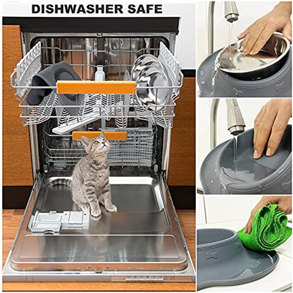 AsFrost Dog Food Bowls Stainless Steel Dog Food & Water Bowl Set with No Spill No Slip Silicone Mat, Dog Dishes for Small Medium Size Dogs Pet Cat Puppy Food Feeding Bowls, Grey, 24oz, 3 Cup - color: Grey, size: 3 Cup/27 oz each