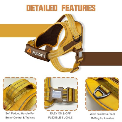 AUROTH Dog Harness and Leash Set, Soft Padded Service Dog Vest with 5.25FT Dog Leash, No Choke, Easy On Pet Vest, Adjustable Reflective No Pull Dog Harness Small Sized Dog, Easy Walking and Training - color: Turmeric, size: Small