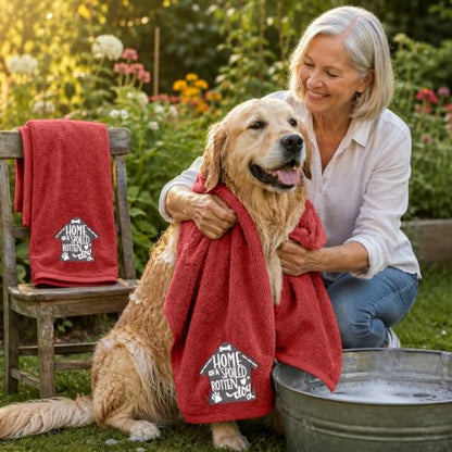 DAN RIVER Dog Towel - Pack of 1, 100% Cotton, 20x40, Ultra Soft 450 GSM, Super Absorbent & Quick Drying Towel for Dogs, Cats, and Other Pets, Salsa. - color: Salsa