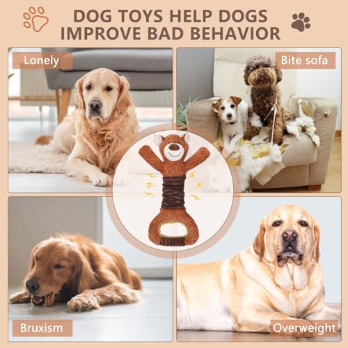 Letsmeet Squeaky Dog Toys - Plush Tug of War with Crinkle Paper, Interactive Pull Toy for Puppies to Large Dogs - color: brown2