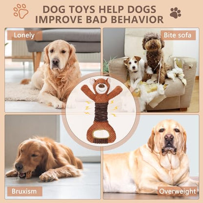 Letsmeet Squeaky Dog Toys - Plush Tug of War with Crinkle Paper, Interactive Pull Toy for Puppies to Large Dogs - color: brown2