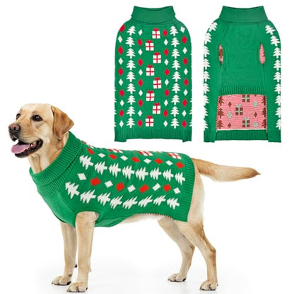 Christmas Dog Sweater Pet Christmas Knitwear Warm Dog Turtleneck Sweater with Xmas Trees Patterns Pet Winter Warm Clothes Knitted Shirt Hoodie for Small Medium Large Dogs 4XL - size: XXXX-Large