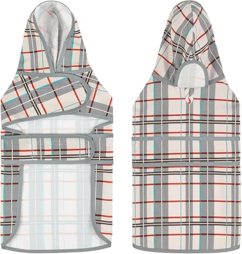 Dog Raincoat, Waterproof Dog Rain Jacket with Hood, Adjustable Rain Coat Poncho with Reflective Strips & Leash Hole for Large Medium Small Dogs Puppies, Lightweight Pet Clothes - color: Khaki Plaid, size: X-Small