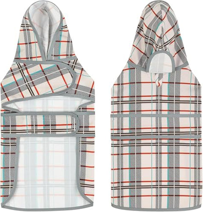 Dog Raincoat, Waterproof Dog Rain Jacket with Hood, Adjustable Rain Coat Poncho with Reflective Strips & Leash Hole for Large Medium Small Dogs Puppies, Lightweight Pet Clothes - color: Khaki Plaid, size: X-Small