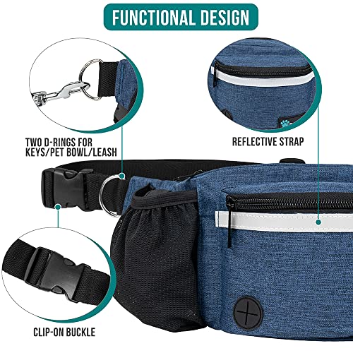 PetAmi Dog Fanny Pack, Treat Pouch for Dog Walking, Training, Built in Poop Bag Dispenser, Water Bottle Holder, Collapsible Bowl, Pet Treat Waist Belt for Hiking, Running, Kibbles (Navy Blue) - color: Navy Blue