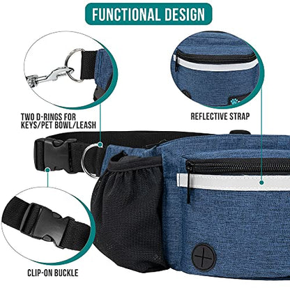 PetAmi Dog Fanny Pack, Treat Pouch for Dog Walking, Training, Built in Poop Bag Dispenser, Water Bottle Holder, Collapsible Bowl, Pet Treat Waist Belt for Hiking, Running, Kibbles (Navy Blue) - color: Navy Blue