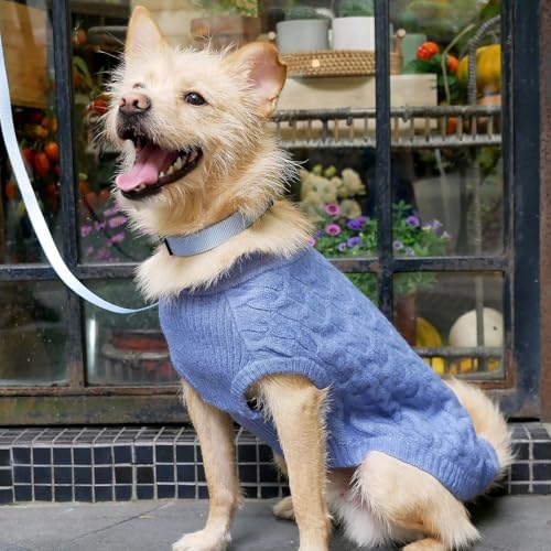 Blueberry Pet Classic Fuzzy Textured Knit Pullover Turtle-Neck Dog Sweater in Heather Blue, Back Length 14", Pack of 1 Clothes for Dogs - color: Heather Blue, Turtle-neck, size: 14 inch