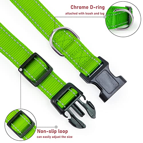 Reflective Dog Collar with Buckle Adjustable Safety Nylon Collars for Small Medium Large Dogs, Grass Green S - color: Grass Green, size: Small :Width 5/8",Neck 10-14"