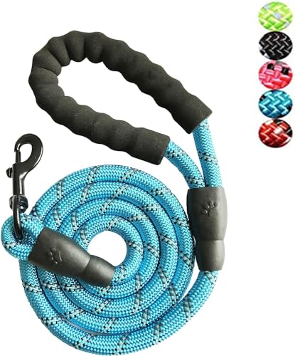 5 FT Strong Dog Leash for Medium Large Dogs Heavy Duty Rope with Reflective Threads Padded Handle for Big Dogs Puppy - color: Blue