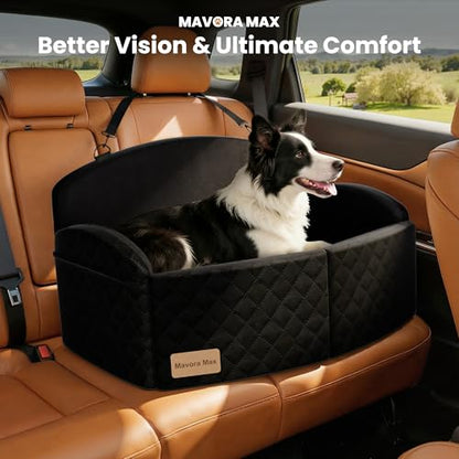 Dog Car Seat for Medium/Large Dogs, Memory Foam Dog Booster Seat with Thick Cushion up to 55 lbs or 2 Small Dogs, Travel Pet Car Seat with Detachable Washable Cover, 2 Safety Leashes (Black/Black) - color: Black/Black