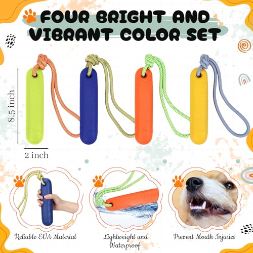 Skylety 4 Pack Floating Dog Toys with Rope Handle EVA Dog Bumper Throw Stick for Water Training Fetch Retrieving High Visibility Pool Water Toys for Beach Diving Pool Yard Summer Outdoor Play - style: Cylinder