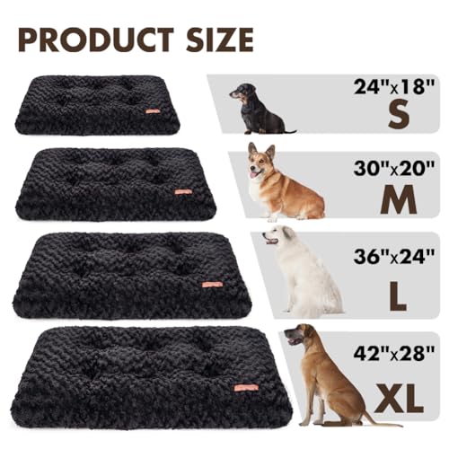 Dog Bed Crate Pad - Rosette Pattern White Velvet Pet Bed Anti-Slip Comfy Kennel Pad for Crates Rosette Black M - color: Rosette Pattern Black, size: Medium 30"x20"