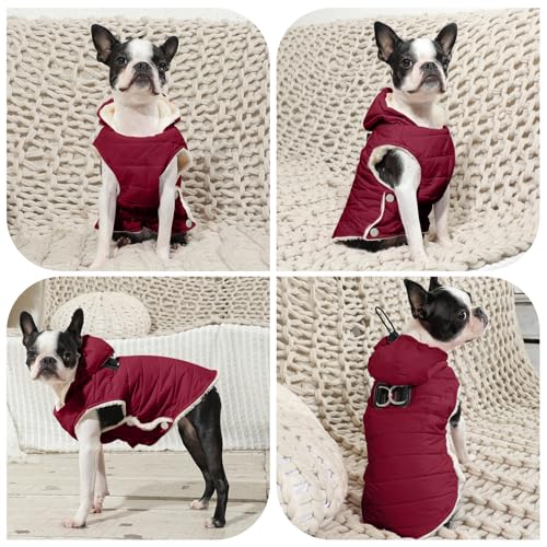 Vecomfy Fleece Lining Dog Hoodie with Harness Built in,Extra Warm Small Dog Jacket in Winter Puppy Coats with Drawstring Hooded,Red XS - color: Red(Harness Built in), size: X-Small (Pack of 1)