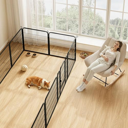 Yaheetech 와이드 패널 강아지 놀이 틀, 패널 6개 81.3cm(32인치) 높이 반려동물 펜, 게이트 포함, 휴대용 실내 실외 울타리, 중형/대형견용 - size: 101.6cm(40")